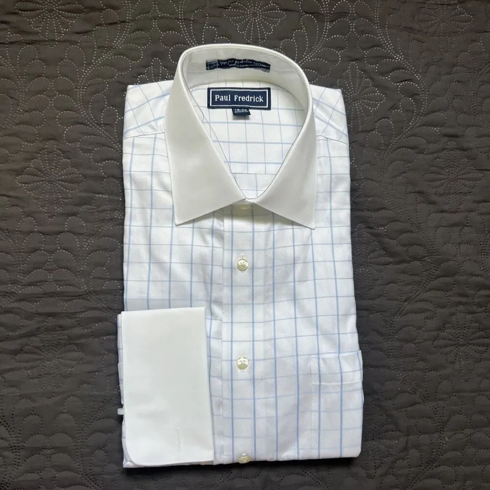 Paul Fredrick 140’s Two Ply Egyptian Cotton Light Blue Monogrammed EDE 16-34 NWT